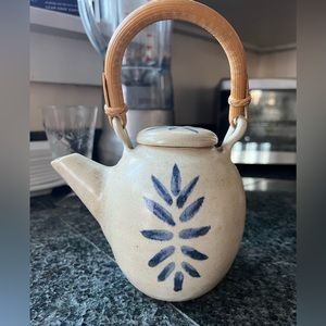 Hand-painted teapot with wooden handle